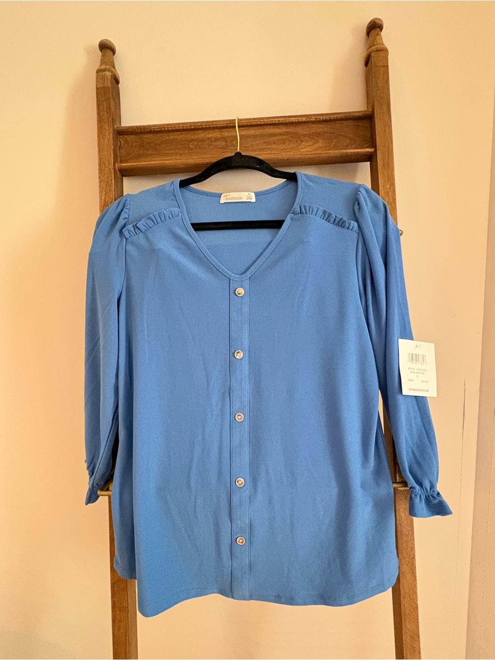 Woman Within Blue Button-Front V-Neck Top NWT